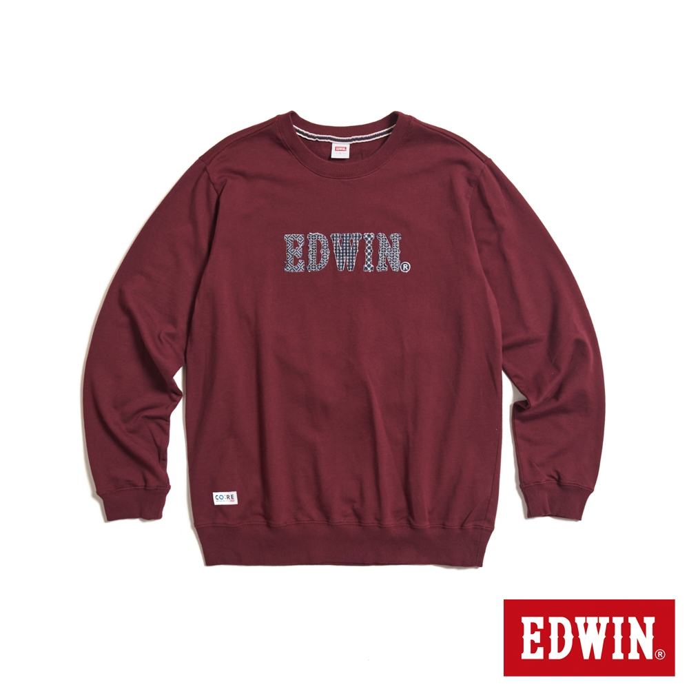 EDWIN 再生系列 CORE 刺仔繡拼布LOGO厚長袖T恤(朱紅色)-男款