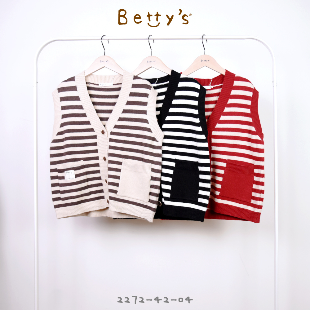 betty’s貝蒂思(25)條紋口袋開襟針織背心上衣(共二色)