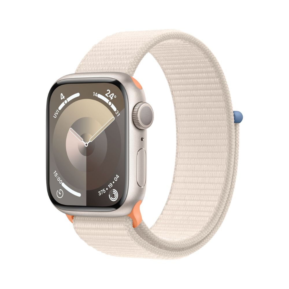 Apple Watch S9 GPS 41mm/45mm 星光色鋁金屬錶殼/星光色運動型錶環 智慧手錶 欣亞