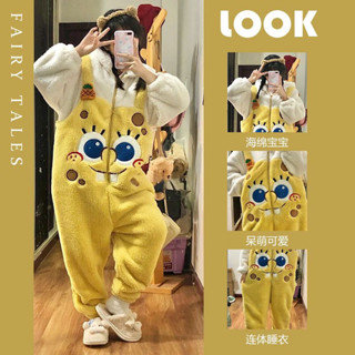 𝑫𝒆𝒔𝒕𝒊𝒏.𝑳｜（預購）可愛海綿寶寶珊瑚絨連體睡衣女冬款加厚網紅熱款睡袍可外穿家居服/149