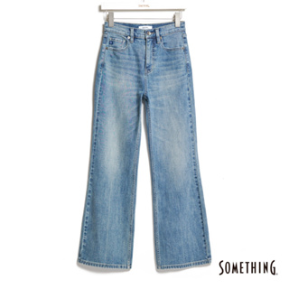 SOMETHING 女款 高腰寬靴型牛仔褲(拔洗藍) 