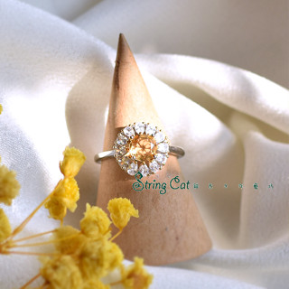 向日葵。925純銀天然黃水晶戒指 誕生石 情人節 閨蜜禮物 輕珠寶 Citrine String Cat