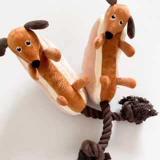 TroubleDoggy🌭️現貨🌭️寵物 狗狗 臘腸狗造型 熱狗堡 繩結 發聲玩具