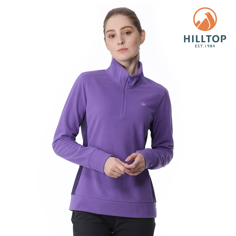 【HILLTOP山頂鳥】 半開襟刷毛上衣 女款 深紫｜PH51XFL2ECJJ
