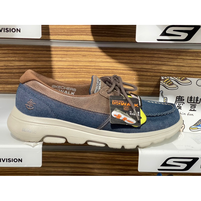 大灌體育👟SKECHERS 男士 健走系列 GOWALK 5  懶人鞋  休閒 牛仔布 55502NVBR