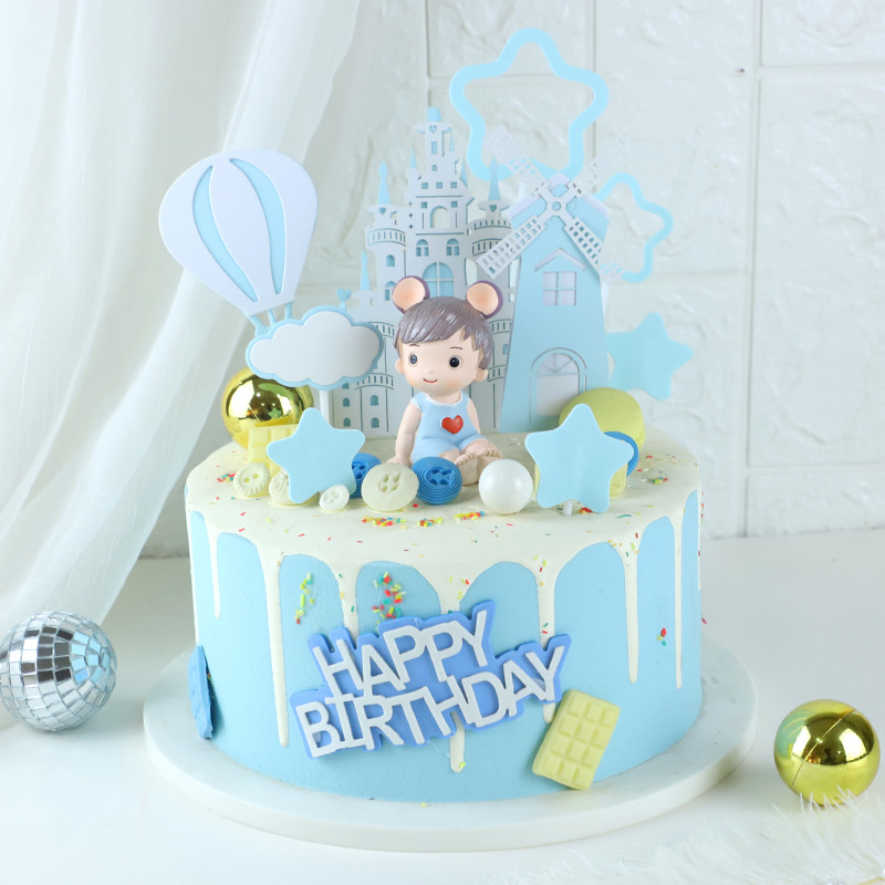 [彩虹派對屋]現貨 城堡熱氣球 蛋糕插牌組 一組4枚入 蛋糕裝飾 慶生 生日