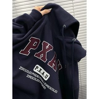 【現貨！當天出】美式復古大學T帽T寬鬆衛衣連帽大學t 藏藍色男生衛衣 男生上衣 秋冬新款休閒帽T 長袖上衣運動