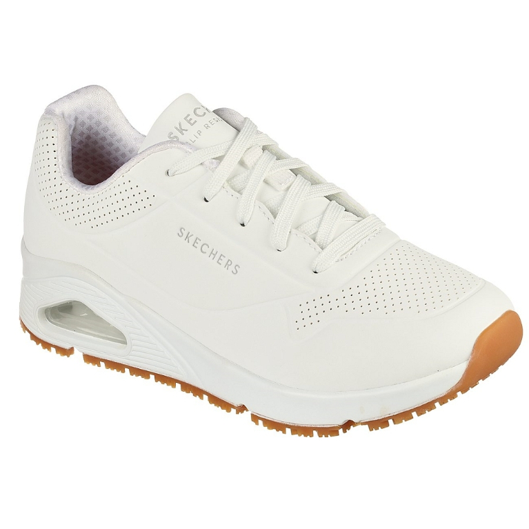 SKECHERS女工作鞋UNOSR-108021WHT US9全新,無穿過,贈送彈性粉紅色免綁鞋帶和鎖頭和精美的禮盒包裝