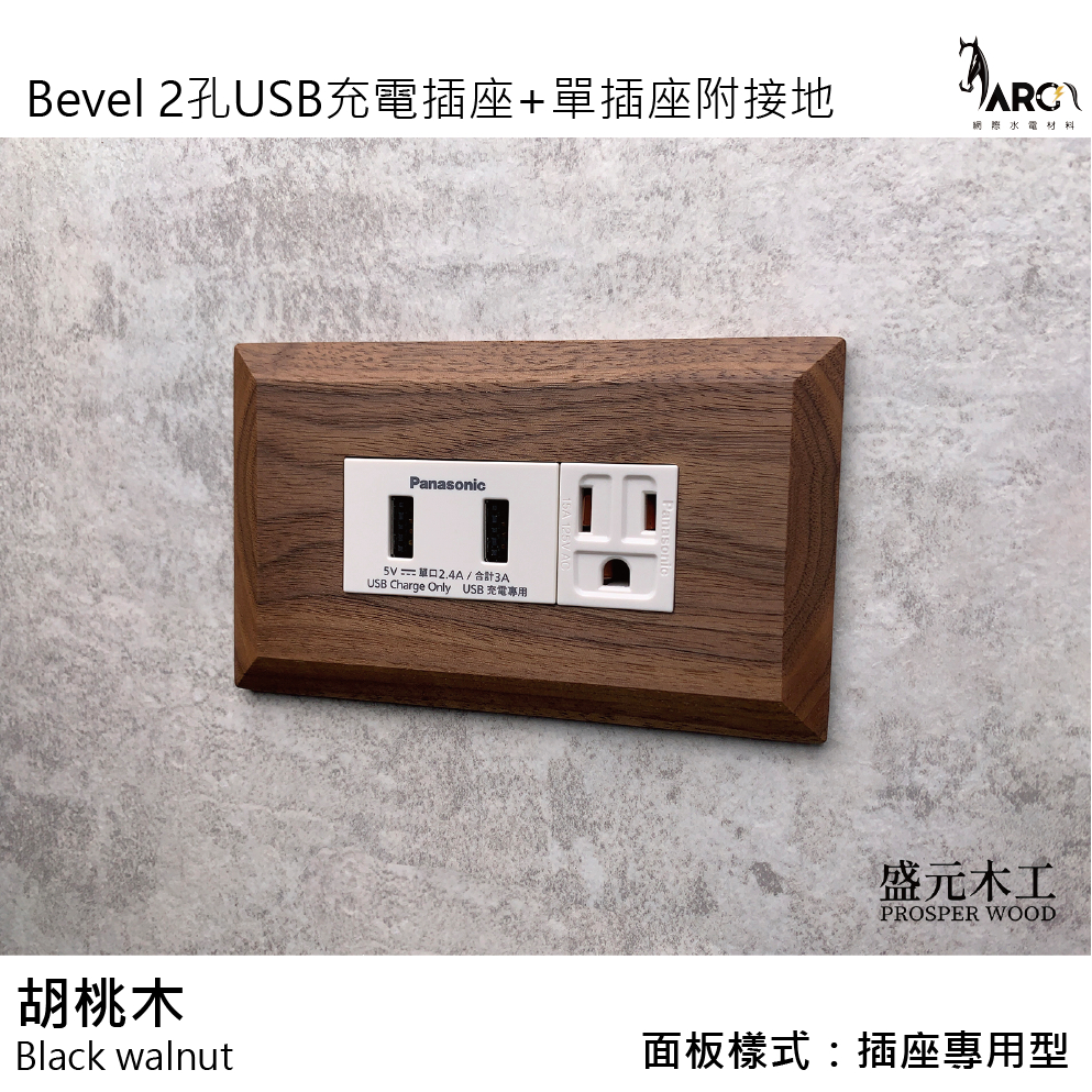 盛元木工 Bevel 實木面板 + 2孔USB充電插座 + 單插座附接地-白色 (國際牌開關插座)