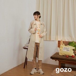 【gozo】➤磨毛感撞色邊條修身長版大衣(淺卡其/深卡其 F) | 女裝 修身 百搭 冬天外套 保暖外套 大衣 長版外套