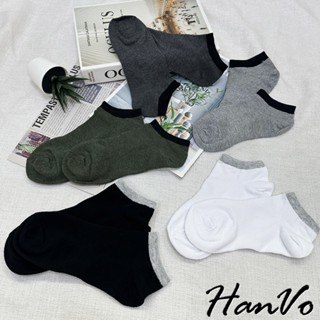 【HanVo】男款極簡無印風撞色純棉短襪 透氣吸濕排汗 韓系簡約百搭棉襪 韓國潮流時尚休閒襪 男生配件 B07-7030