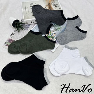 【HanVo】男款極簡無印風撞色純棉短襪 透氣吸濕排汗 韓系簡約百搭棉襪 韓國潮流時尚休閒襪 男生配件 B7030