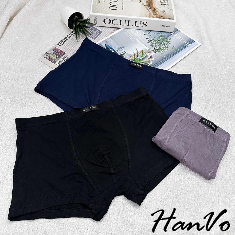 【HanVo】標籤字母純色莫代爾四角褲 細膩柔軟吸濕排汗獨立包裝 流行男款內褲 內著 B5024