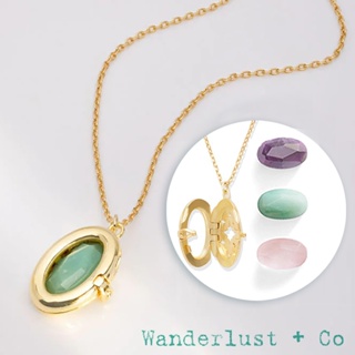 Wanderlust+Co 澳洲品牌 橢圓綠天河石 金色相本項鍊 Aura Amazonite