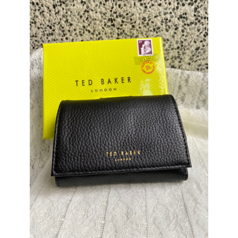 降價!全新TED BAKER 透明方釦黑色皮夾 短夾 輕奢華