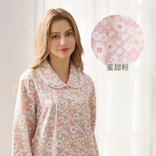 羅絲美 - 粉彩花花全開釦長袖蕾絲洋裝睡衣【R3622】