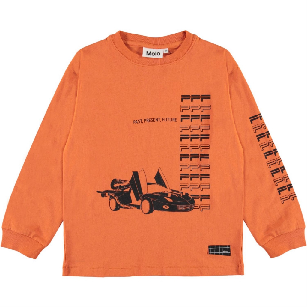 丹麥 MOLO 橘色時光飛車長袖上衣｜152cm