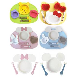 現貨 正版日本迪士尼可微波兒童餐具 米奇 米妮 kitty 學習餐具 湯匙 叉子 兒童餐盤套組 小熊維尼點心餐盤