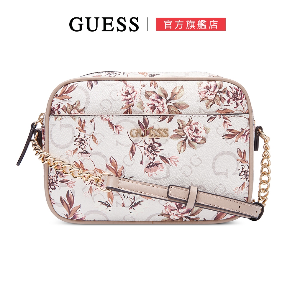 【GUESS】優雅花卉 滿版印花肩背包-粉