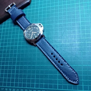 全新手工24收24mm藍色牛皮錶帶（小沛/panerai）