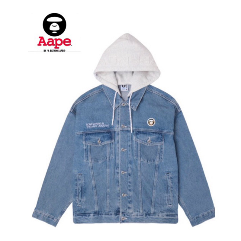 AAPE Moonface reversible panelled hooded ape牛仔外套 連帽 假兩件