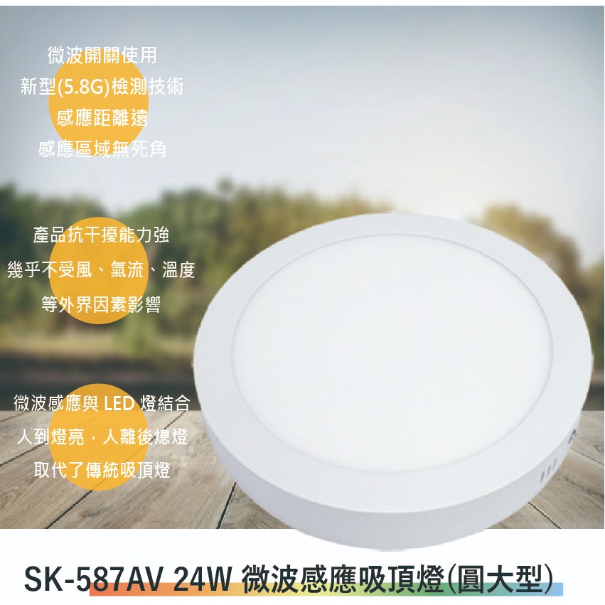 SK-587AV 24W微波感應吸頂燈(大型-超薄燈-滿1500元以上送一顆LED燈泡)