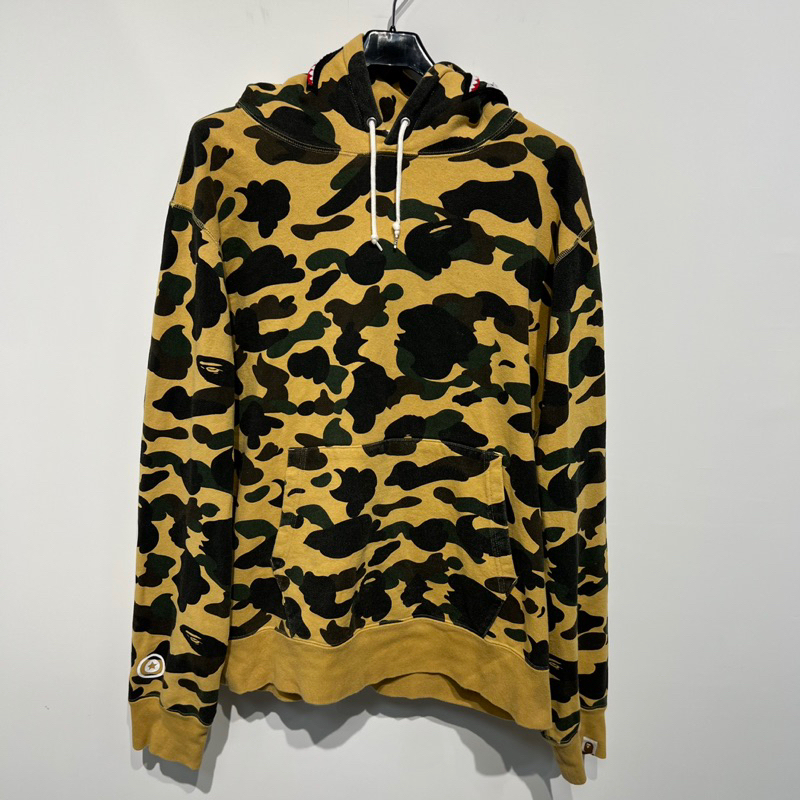 老麥嚴選 日本製 Bape 沙漠黃迷彩鯊魚長袖連帽T恤/帽T 二手 男生XL號 CJ0611
