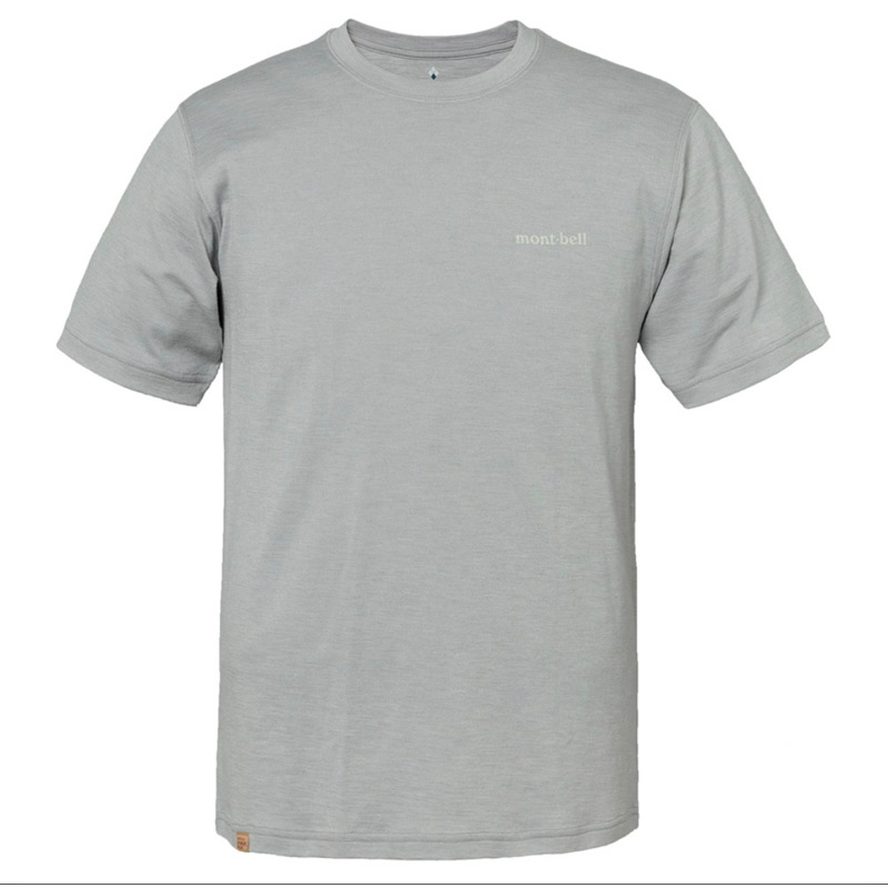 全新日本帶回吊牌未拆現貨mont-bell 男性用灰色羊毛速乾材質短袖T恤T-shirt S號