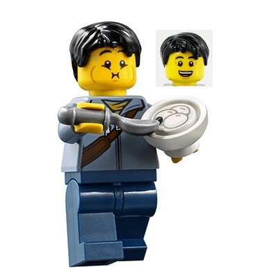 LEGO 樂高 人偶 新春系列 沙藍色上衣 吃湯圓 男  含配件 80107 HOL226