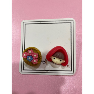 小紅帽與小花籃耳扣式耳環