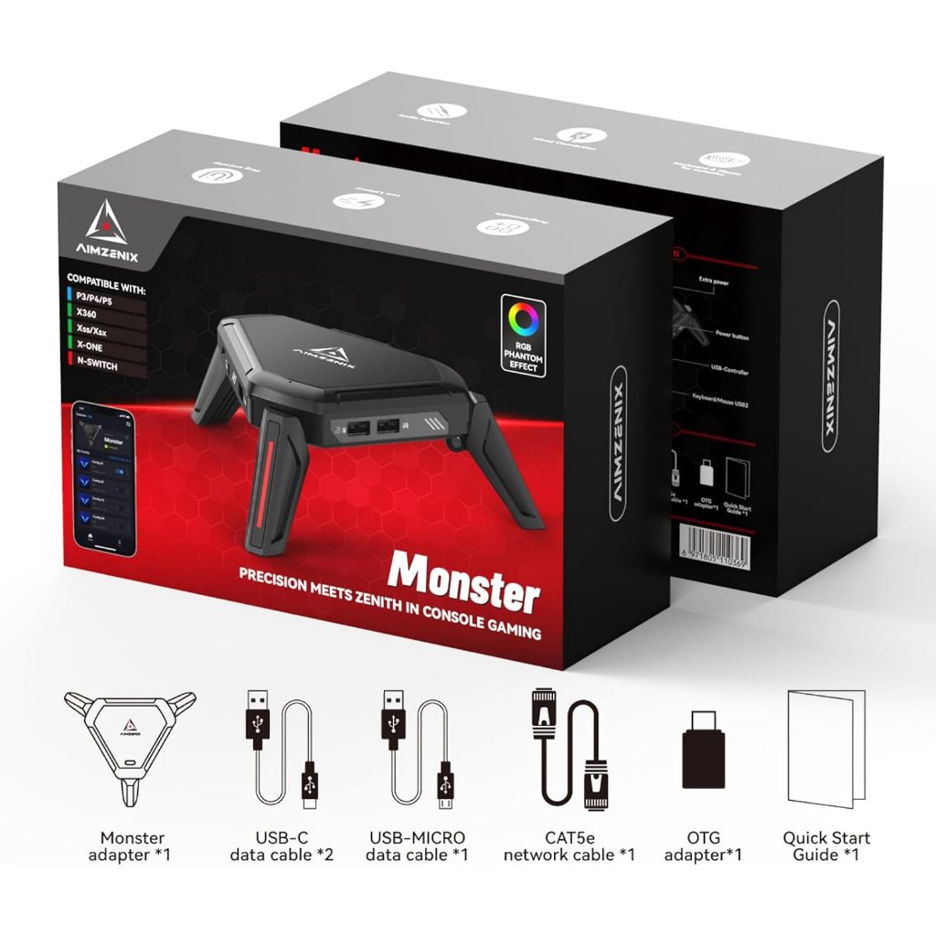 【預購】AIMZENIX MONSTER跨平台遊戲鍵盤滑鼠轉換器PC/PS5/PS4/Xbox/Switch