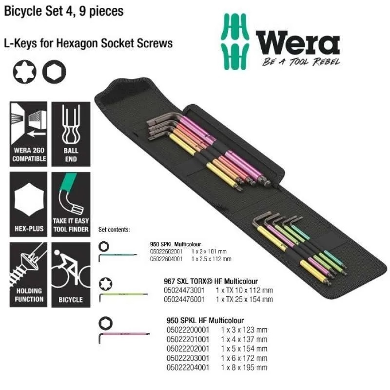 瘋狂買 維拉 WERA B4 鐵馬六角扳手9件組+帆布包 L型內六角扳手+內六角固持功能扳手+長型星型(梅花)扳手 特價