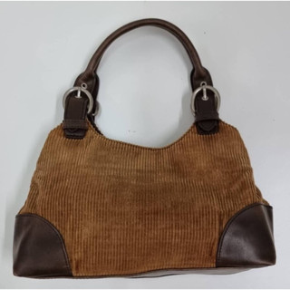二手Esprit咖啡色真皮肩揹包手提包水餃包 Corduroy and Leather Brown shoulder