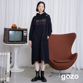 【gozo】特殊防汙SlowDown長版衛衣洋裝(黑色/卡其 F) | 女裝 修身 休閒