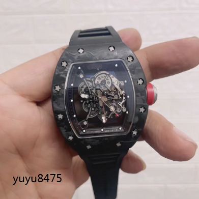 現貨實拍大廠復刻kv廠rm-055透明款黑碳纖維款全自動上鏈機芯運動手錶自動機械錶手錶男閒運動男士手錶防水計時