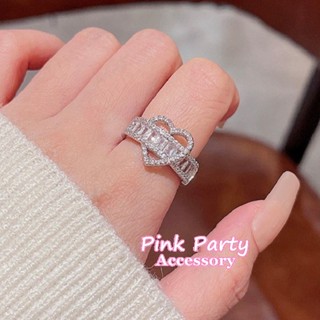 【戒指】韓國時尚 精緻璀璨 鋯石鏤空愛心桃心戒指 開口指 PinkParty❤韓系飾品