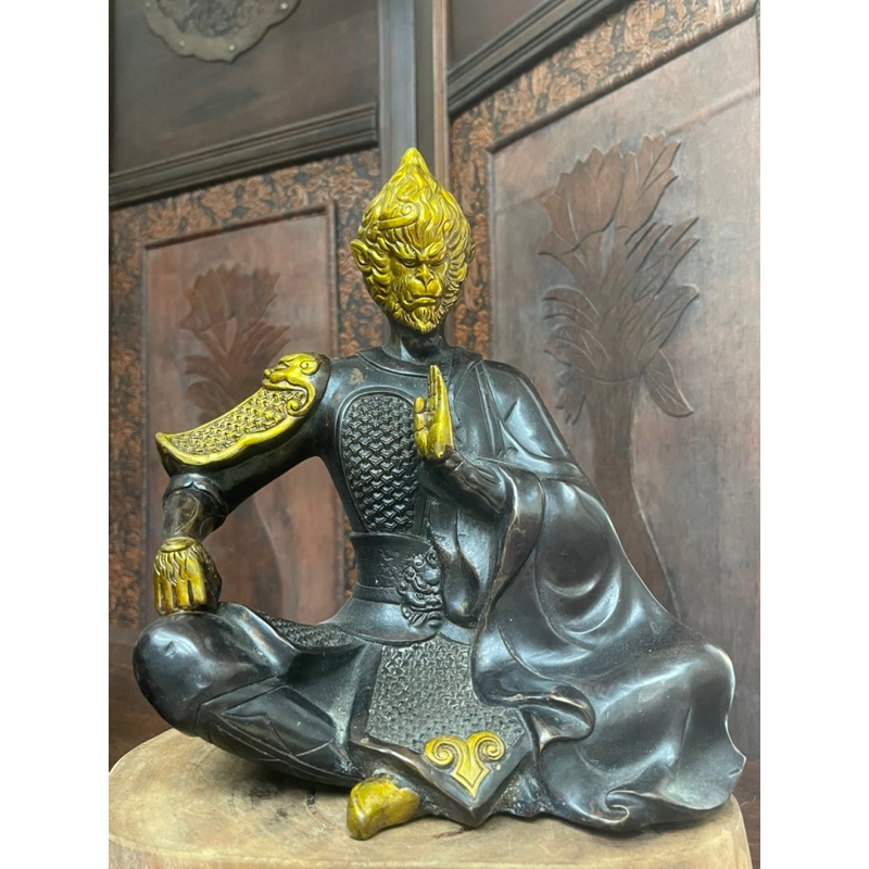 銅細工 孫悟空彫像 斉天大聖 書道具 文房具 装飾品 工芸品 美術
