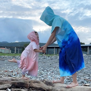 OSIAMO |化學反應+藍藍漸層| 毛巾衣 兒童＋大人組合