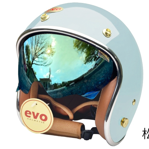 EVO CA312 維納斯VENUS 松霧藍 內鏡電鍍 安全帽 銀邊復古騎士帽