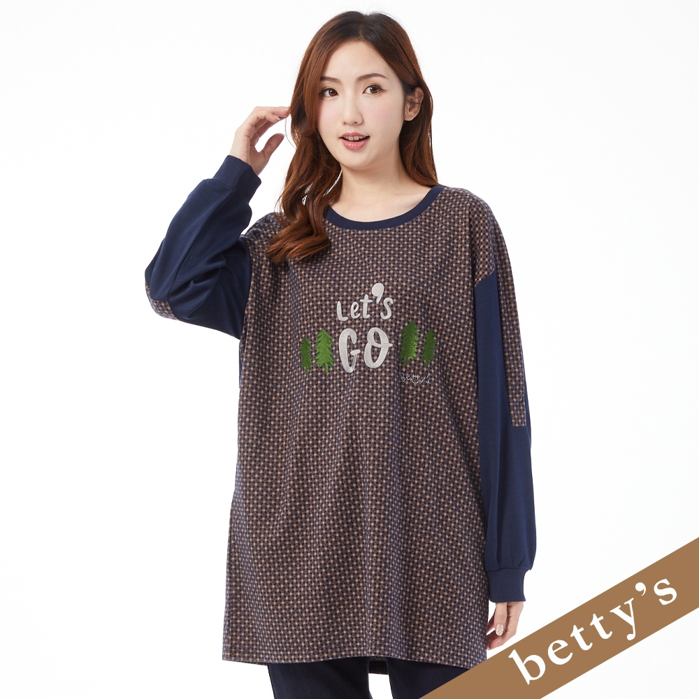 betty’s貝蒂思(25)Let's Go格紋拼接長版T-shirt(深藍色)