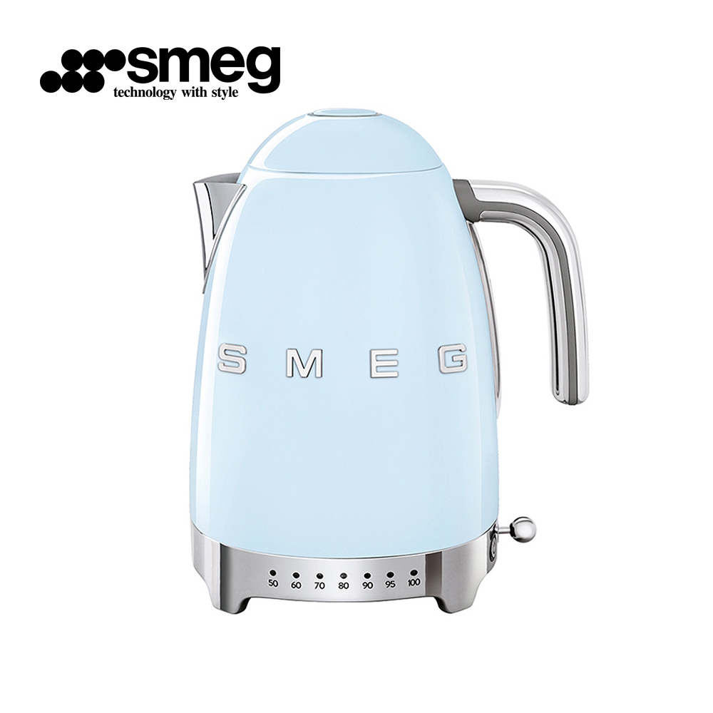 【SMEG】義大利控溫式大容量1.7L電熱水壺-粉藍色_KLF04PBUS