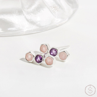 【SPANCONNY】繆思 | 紫水晶 粉水晶 S925純銀 | 雙色三鑽耳環