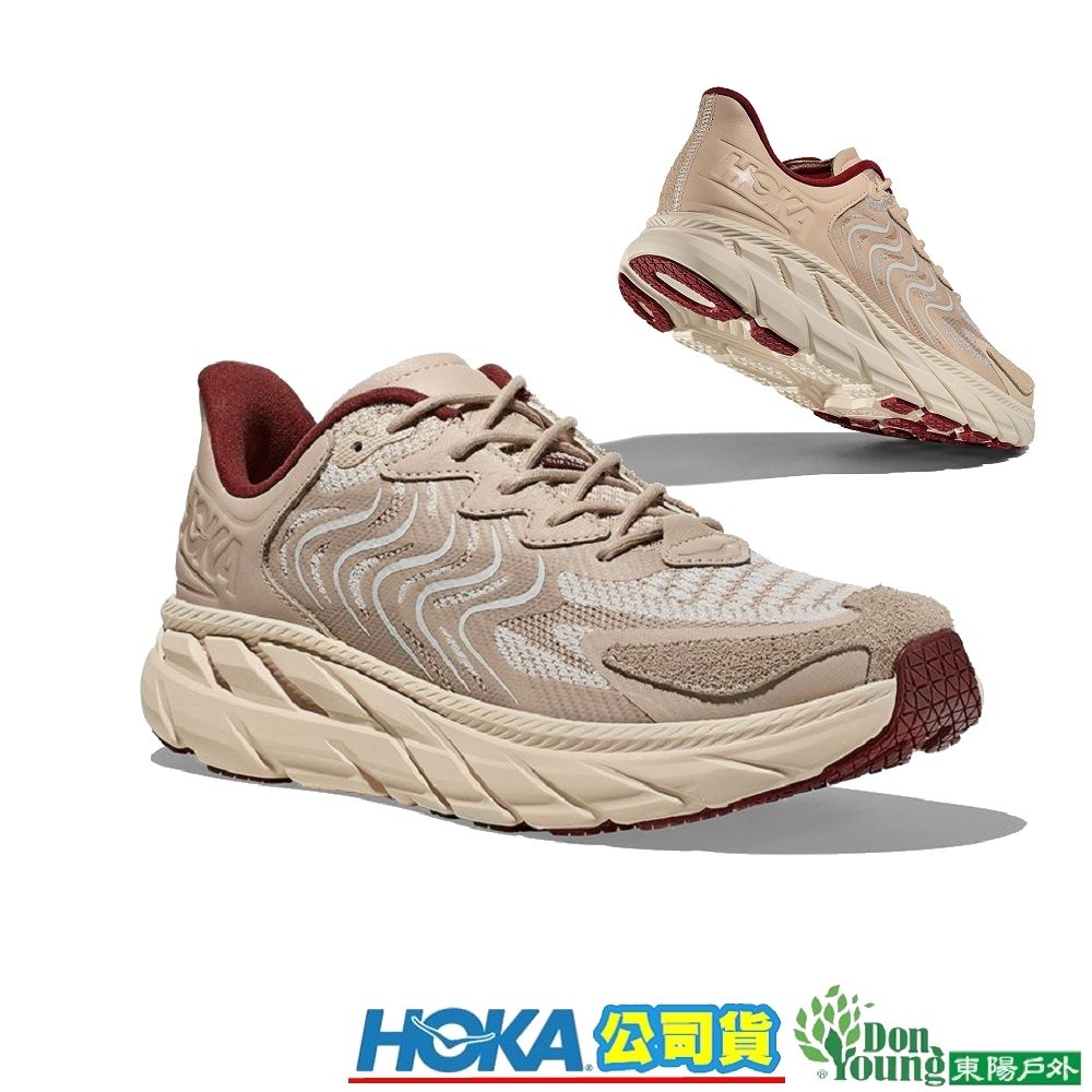 【HOKA 】 HO1141550SSRS中性款U CLIFTON LS 潮流麂皮路跑鞋 流沙色/紅棕