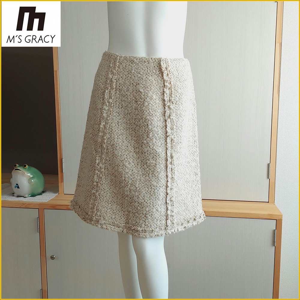 M's GRACY 日本製 近新品 高品質羊毛花呢半身裙 女38号 M's GRACY 美麗輪廓 及膝裙 A5356M