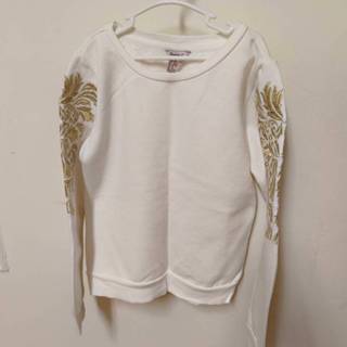 (23851)📌二手童裝📌休閒上衣 金色刺繡 內舖綿上衣 白色 (適合約6-7歲)