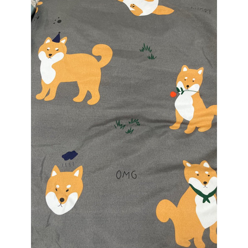 柴犬棉貭薄雙人床包+薄被套+2個枕套