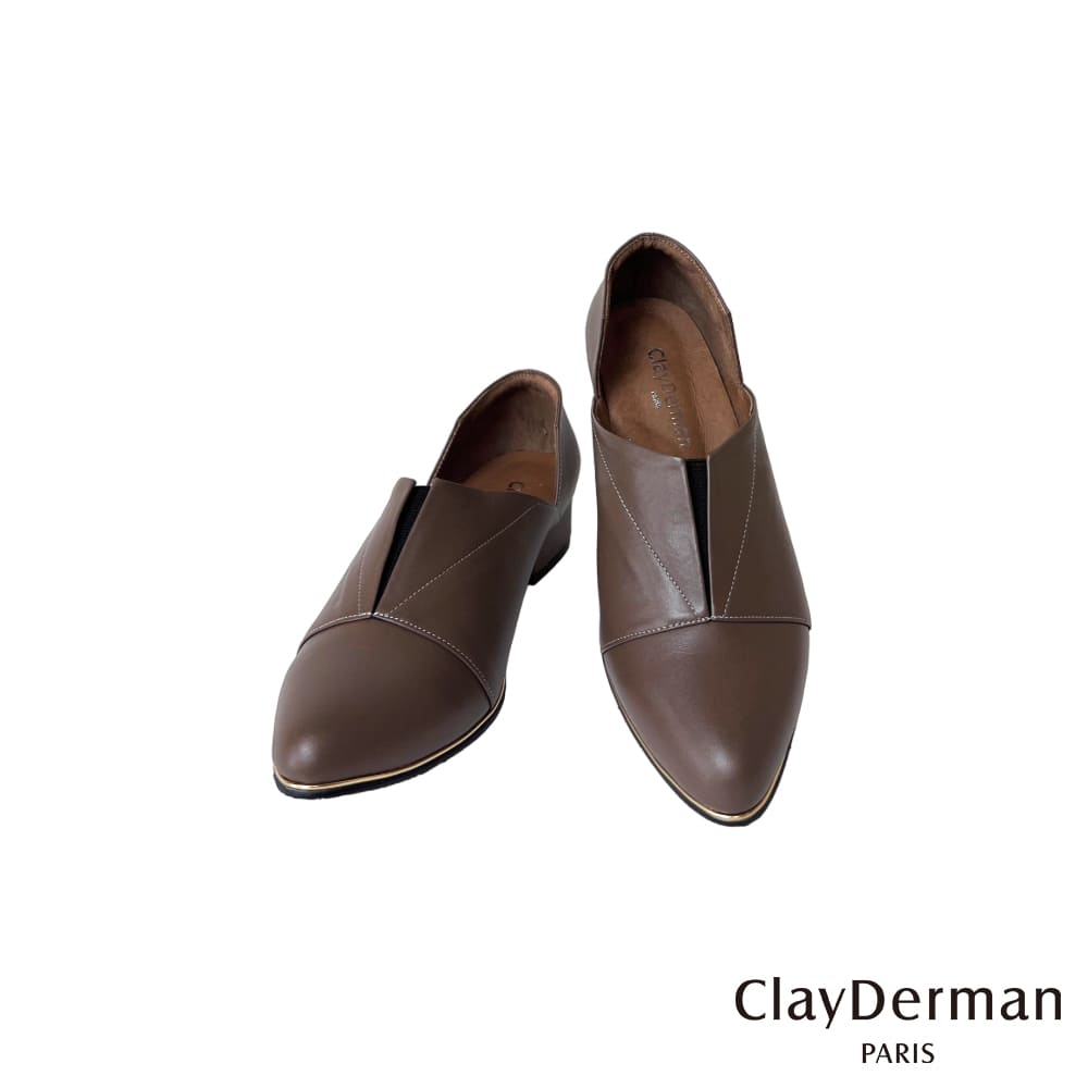 【ClayDerman】時尚真皮拼接低跟鞋-淺棕色(2367006-83)