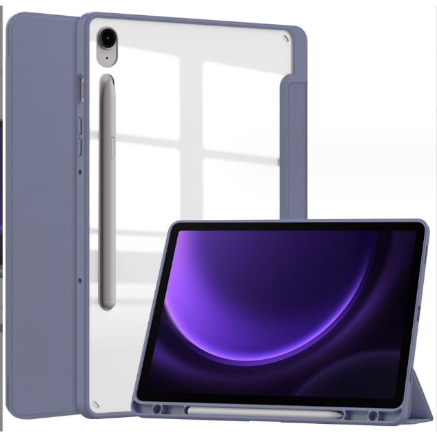 Samsung Tab S9 FE平板電腦保護套高端智能亞克力三折筆槽(10.9吋)