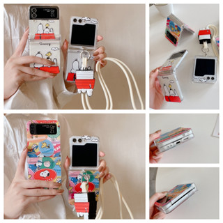 三星Galaxy Z Flip3 4 5 6摺疊手機殼 卡通史努比掛繩 oppo find n2n3 flip翻蓋保護殼