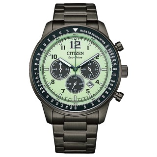【CITIZEN】星辰 Eco-Drive光動能 夜光行者 CA4507-84X 鋼錶帶 三眼計時男錶 夜光/黑 44m